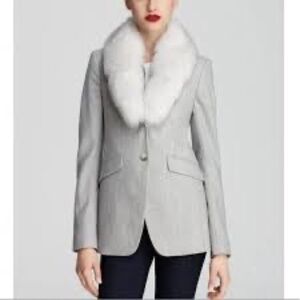 NWT Theory SUIT Gray wool blazer & pants w/ Fox Fur Sze 6 Coord Set $1100 Retail